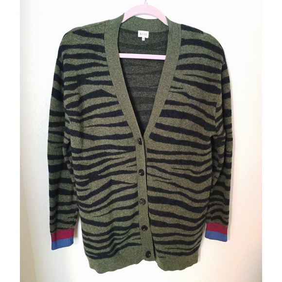 Kule Womens Cardigan Sweater Green Tiger Stripe The Tony Anthropologie Sz M - Picture 1 of 4